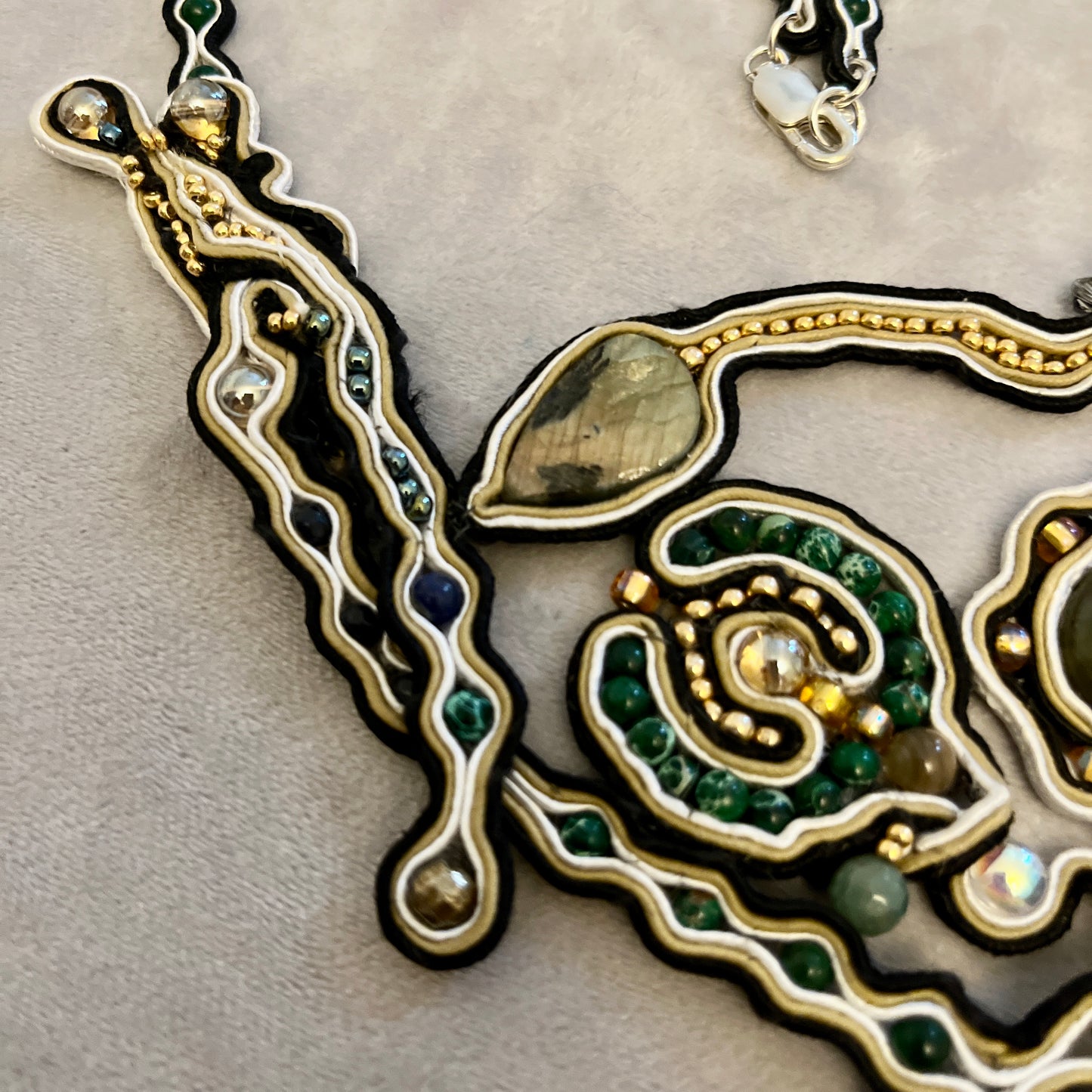 'Sea Creatures' a Soutache and Gemstone  necklace