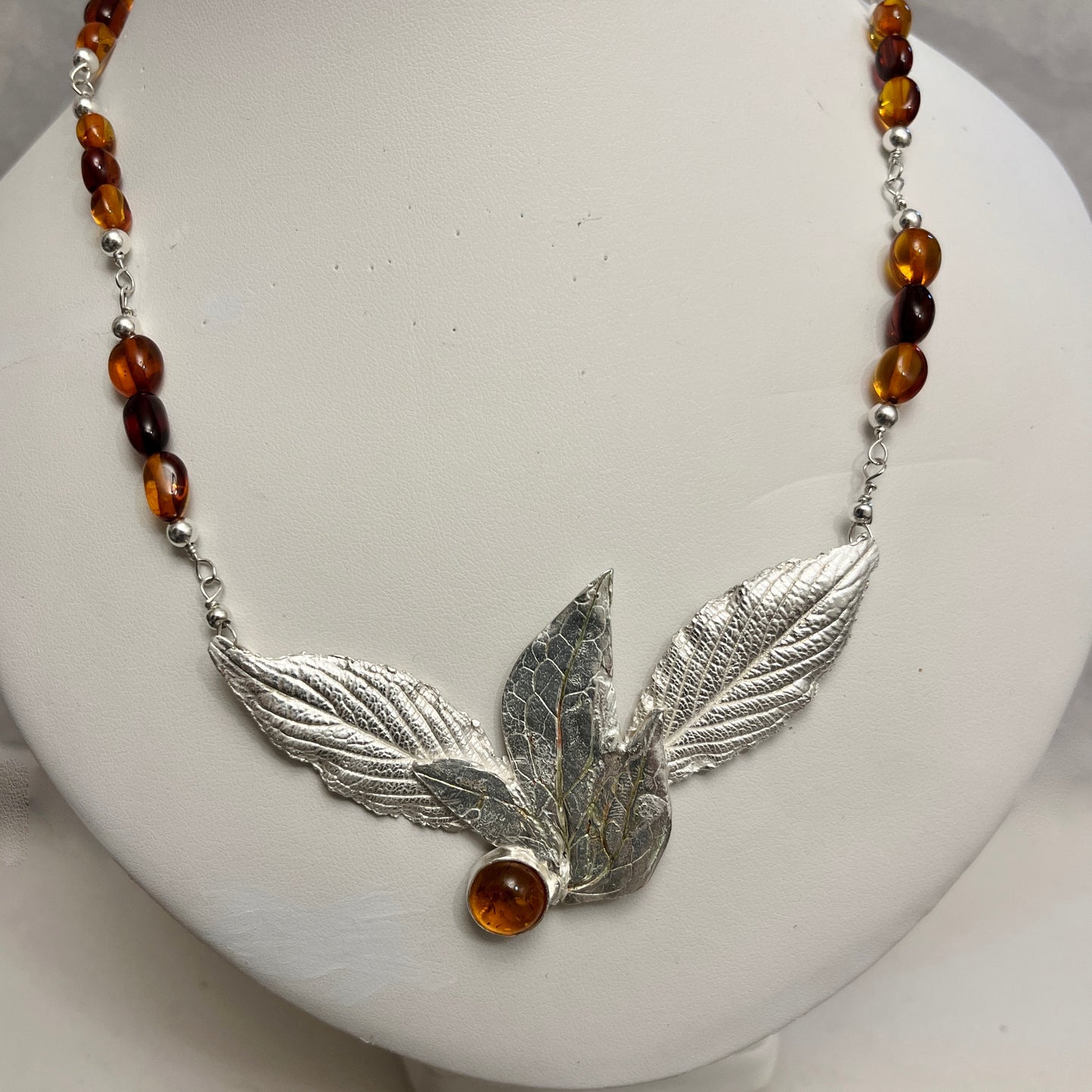 Fine silver and Baltic Amber 'Leaf' Necklace