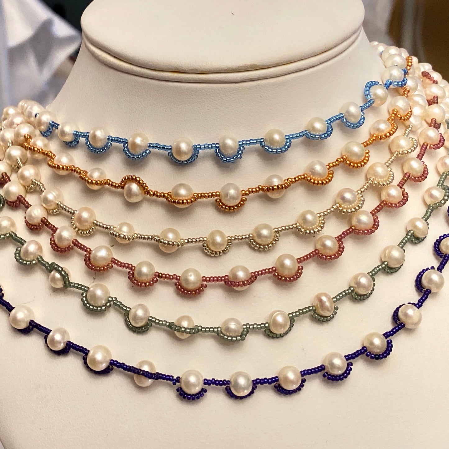 Delicate pearl necklaces with choice of seed beads