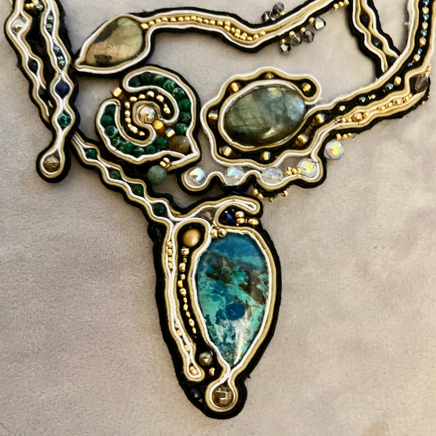 'Sea Creatures' a Soutache and Gemstone  necklace