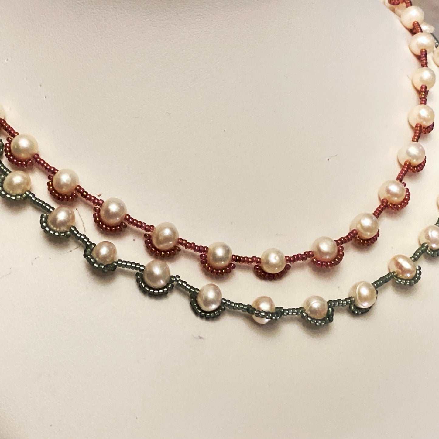 Delicate pearl necklaces with choice of seed beads