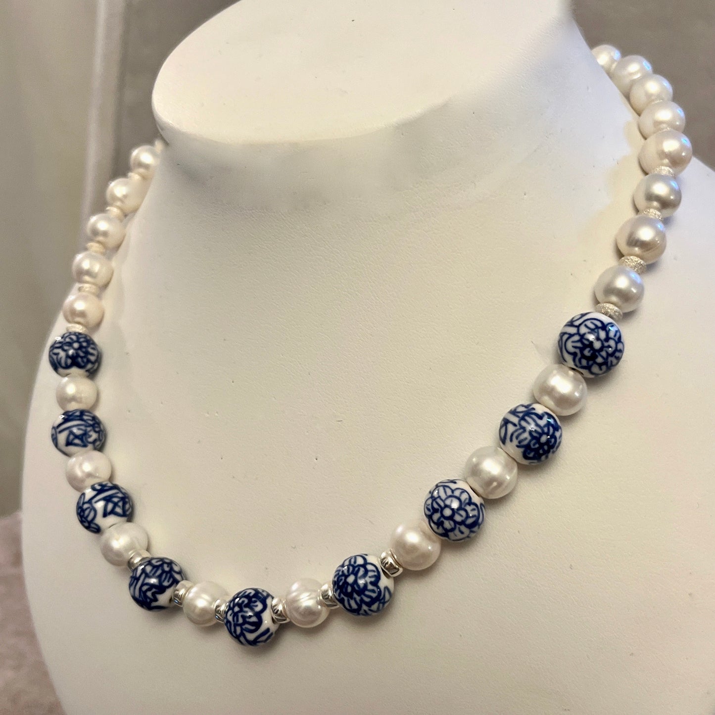 Pearl and ceramic bead necklace