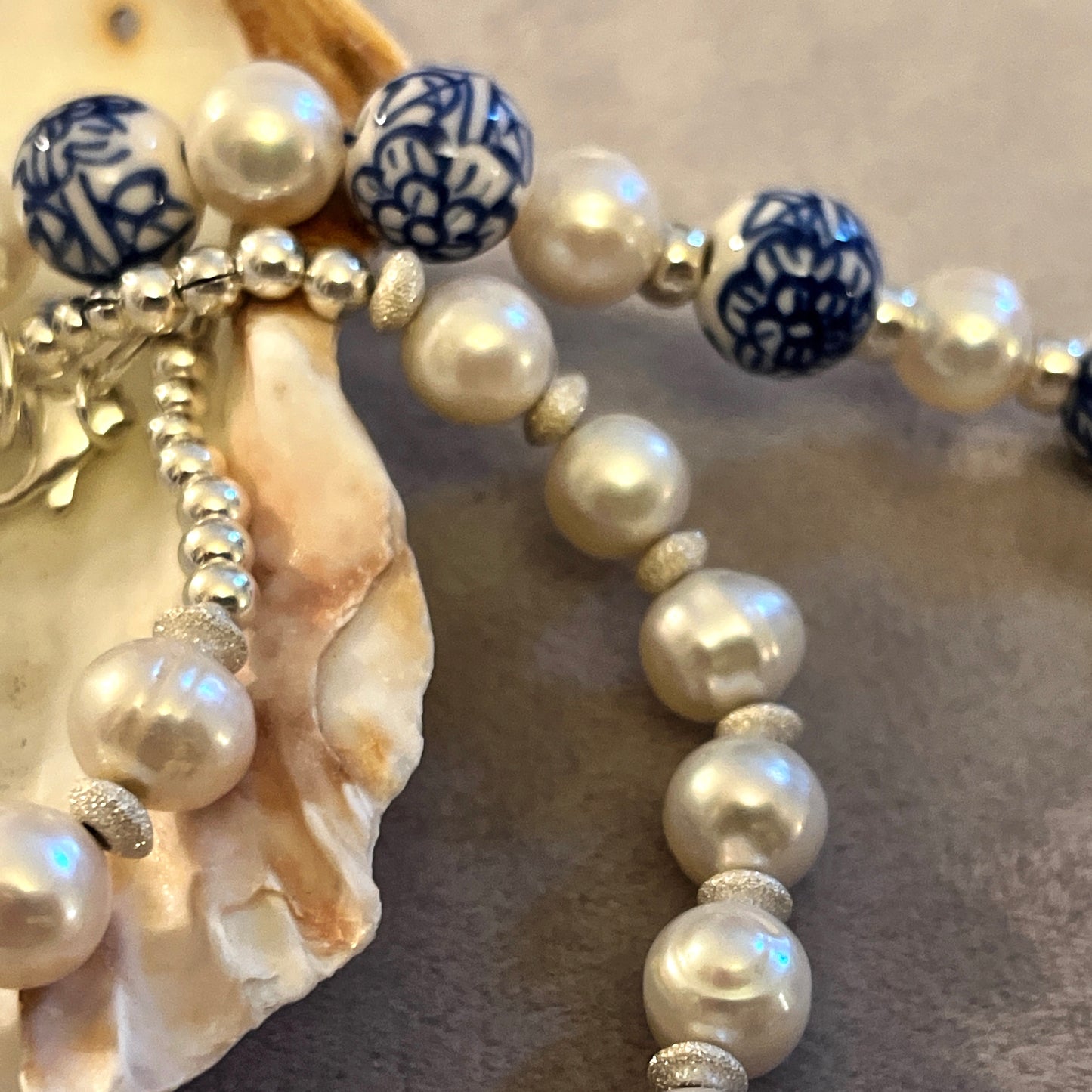 Pearl and ceramic bead necklace