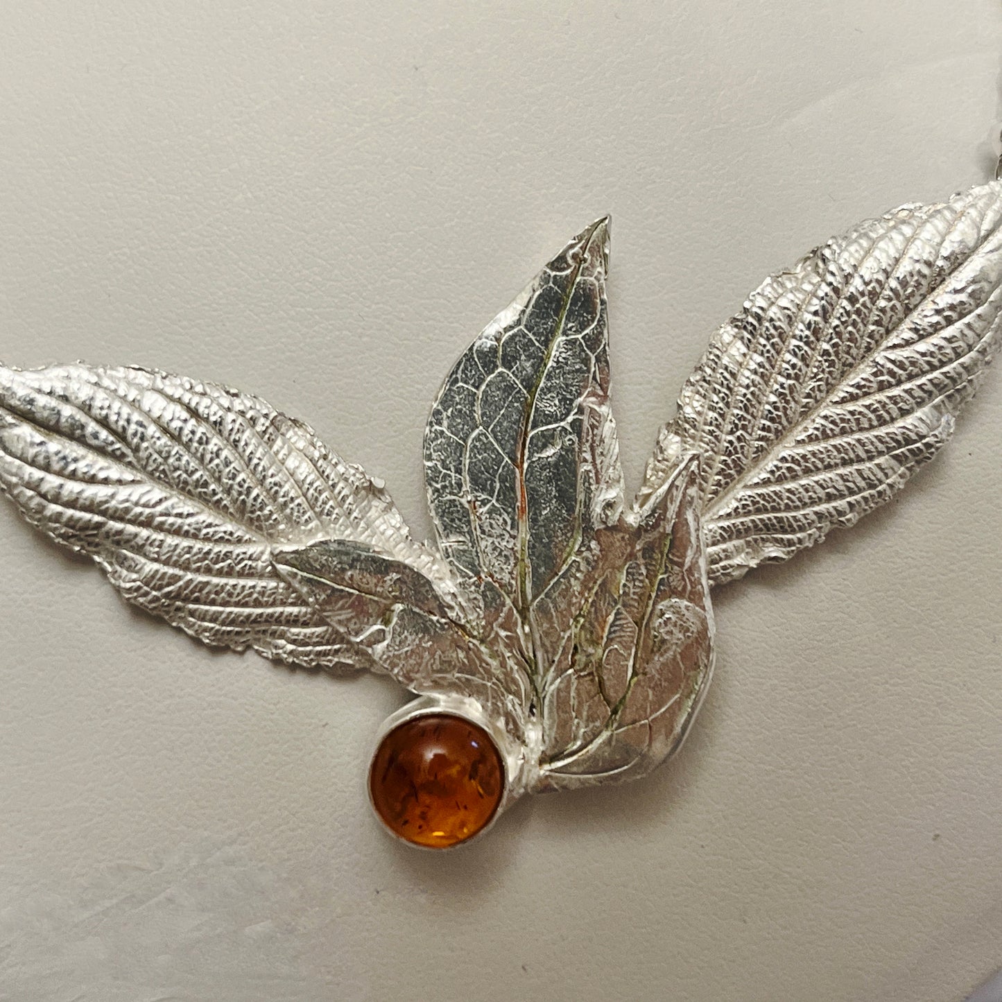 Fine silver and Baltic Amber 'Leaf' Necklace