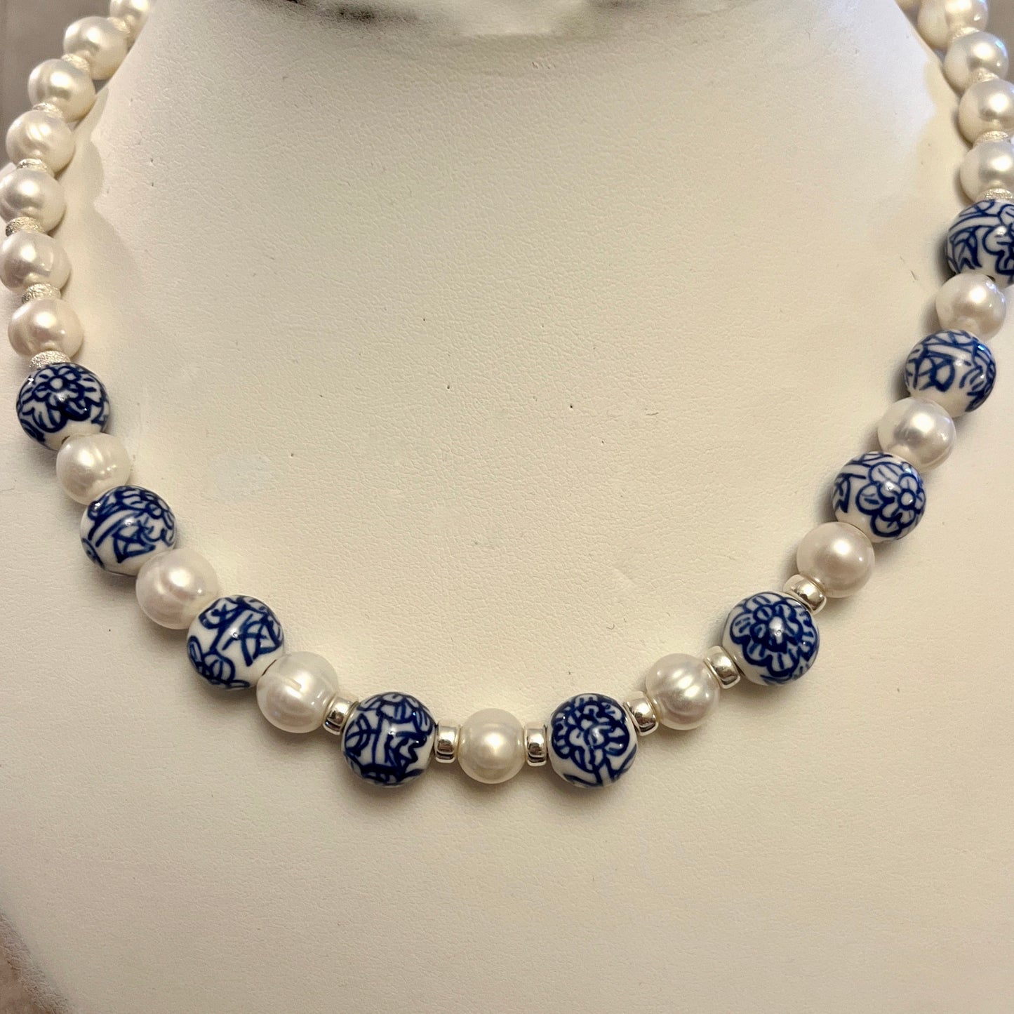 Pearl and ceramic bead necklace