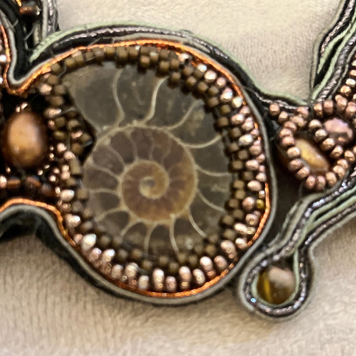 Ammonite statement  necklace with soutache