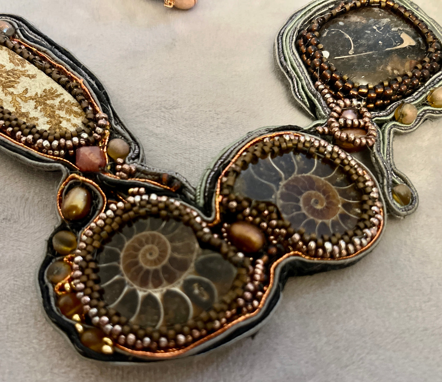 Ammonite statement  necklace with soutache