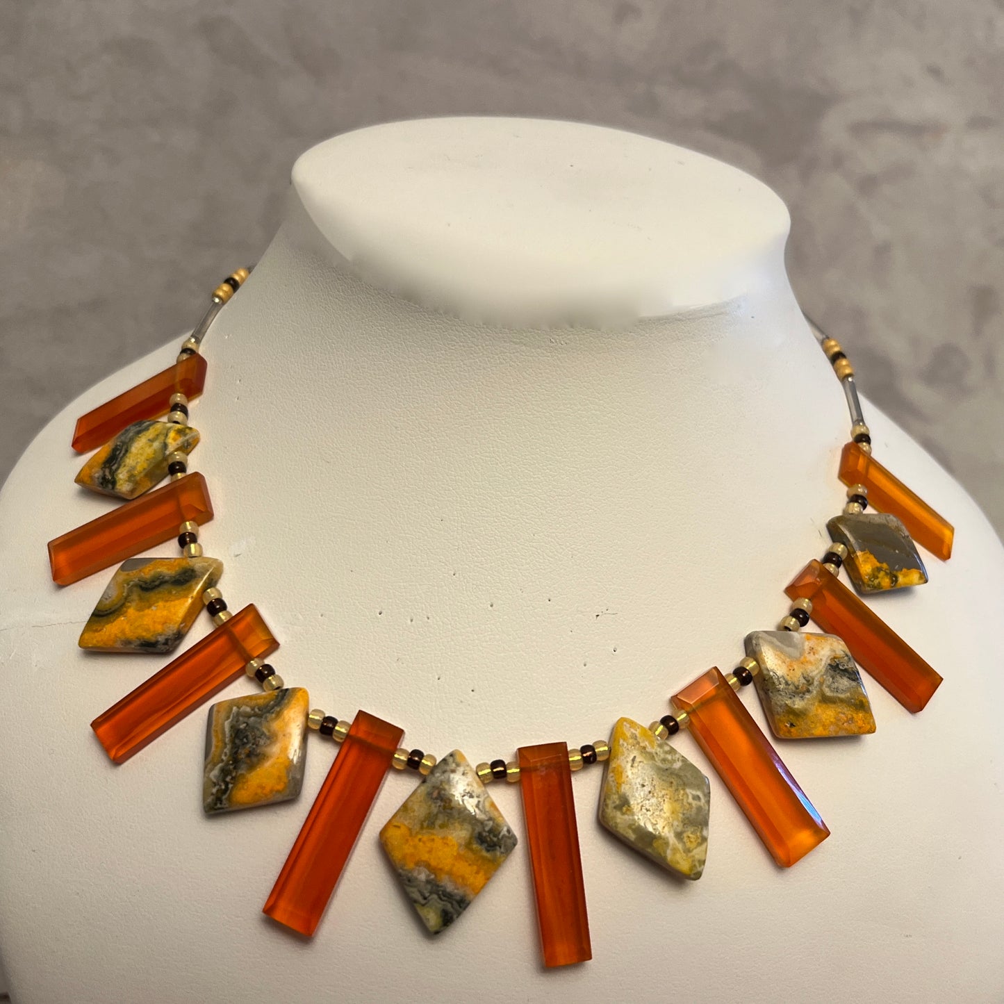 Necklace with Carnelian and Bumble Bee Jasper