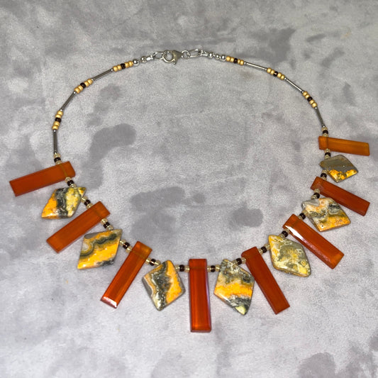 Necklace with Carnelian and Bumble Bee Jasper