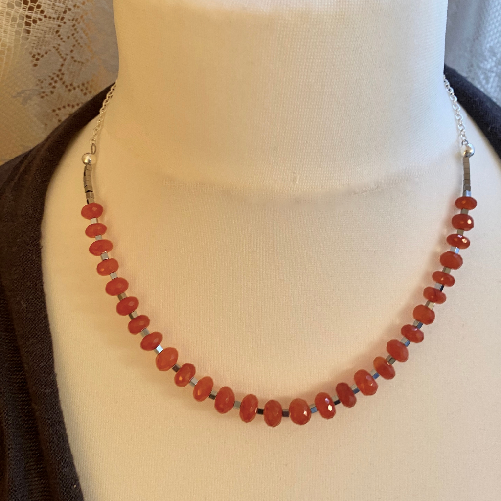 Carnelian and  hematite necklace.