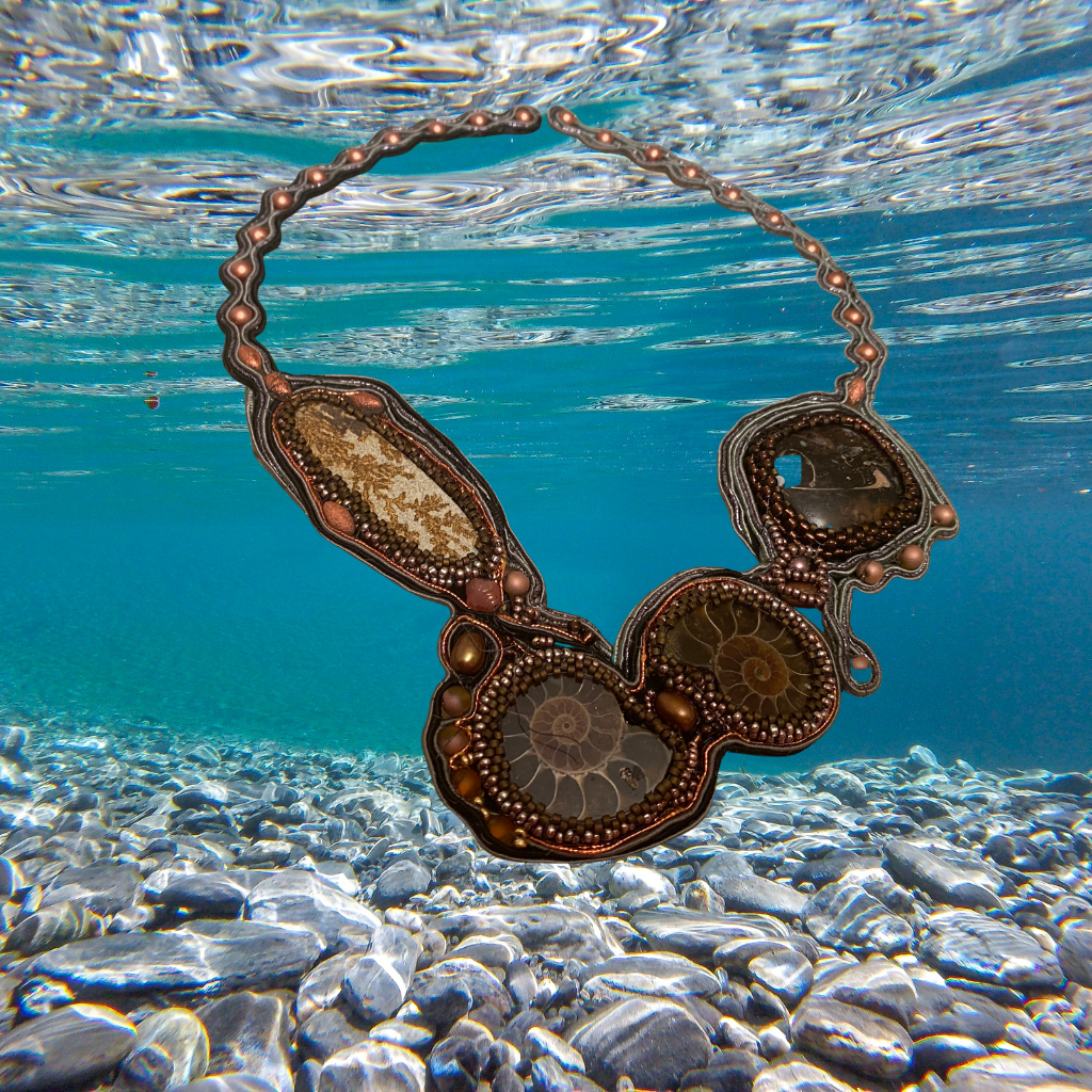 Ammonite statement  necklace with soutache