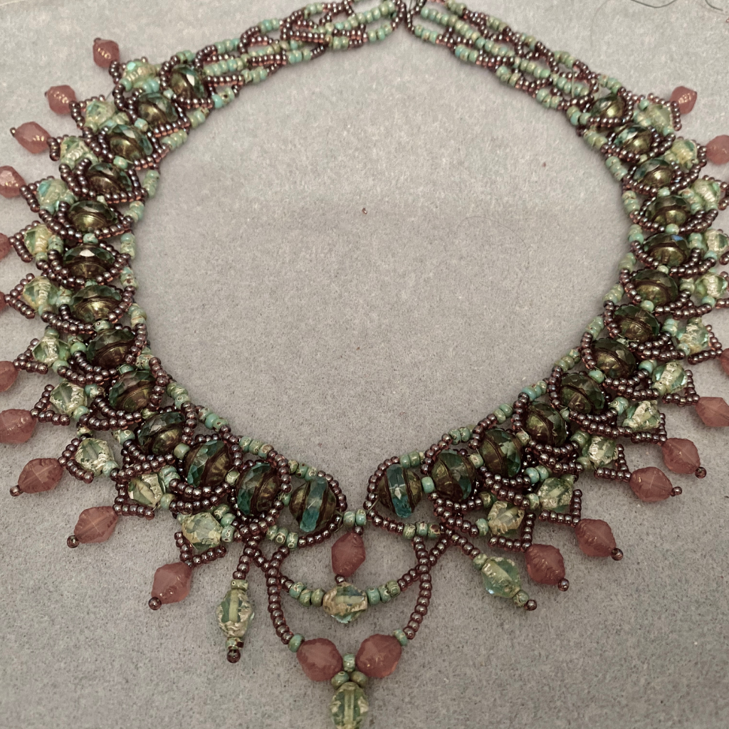 Edwardian inspired collar - Turquoise and pink colourway